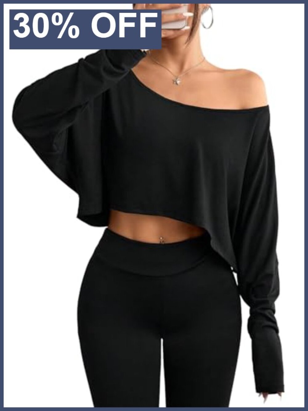 Women's Off Shoulder Crop Top Long Sleeve Relaxed Fit